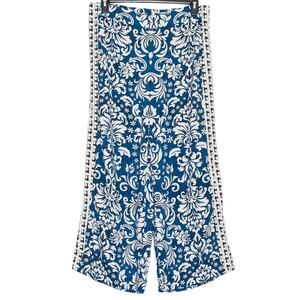 Rachel Zoe Pants Wide Leg Pull On Cottage Boho Palazzo Flowy Comfort Blue Large